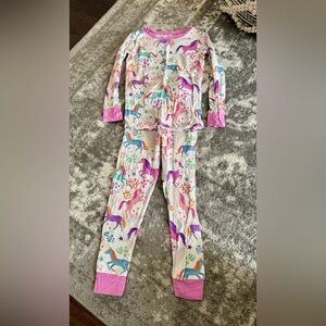 Little Sleepies Unicorn Print Pajama Set with Pink Trim